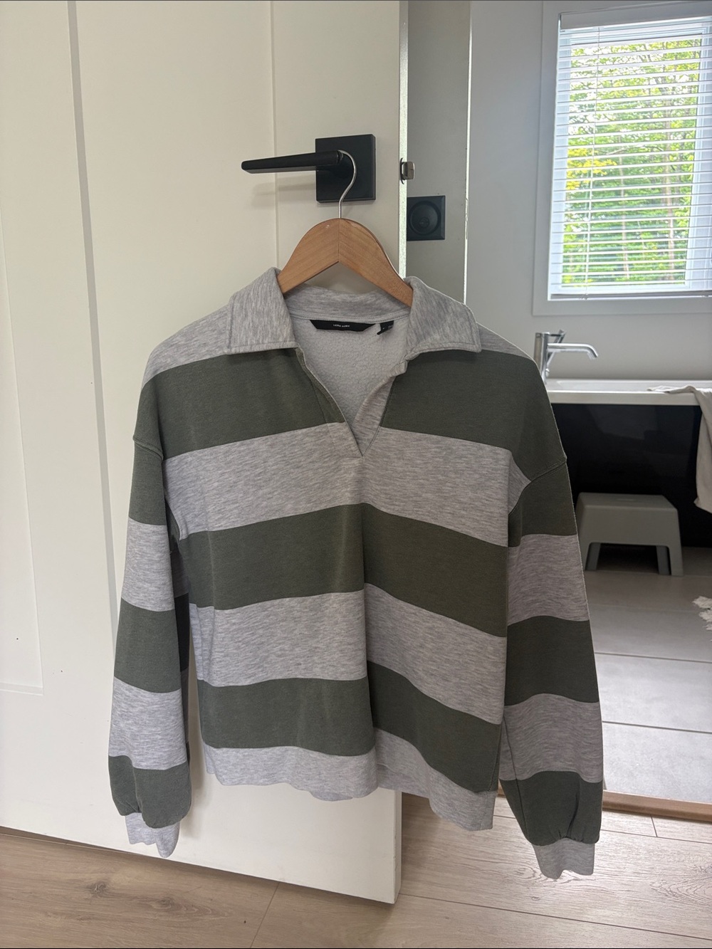 Vero Moda Green and Gray Striped Rugby Pullover